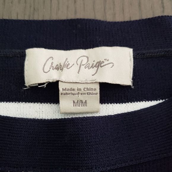 Charlie Paige Blue and White Striped Bateau Neck Sweater Top M - Picture 2 of 8